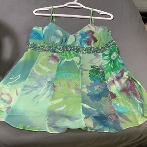 Sue Wong Dressy top in Green and Blue Floral